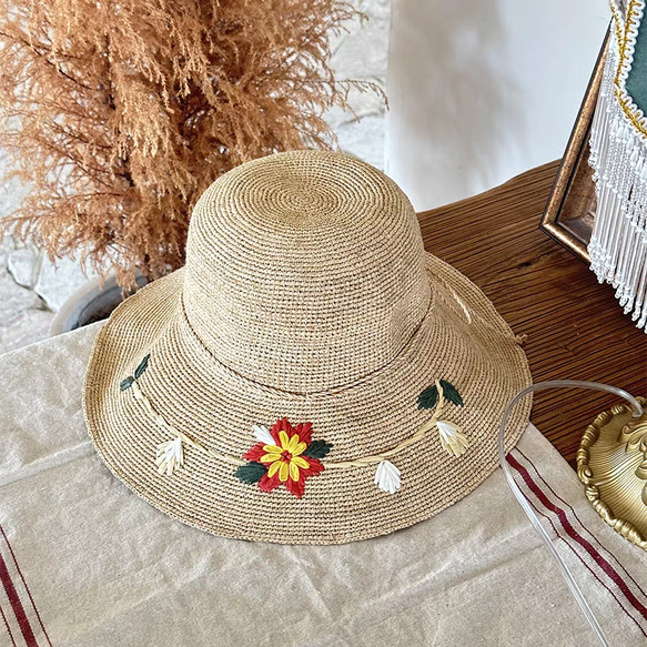ラフィアハット、フレンチスタイルの帽子、麦わら帽子、夏用 