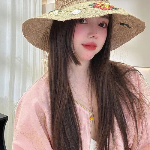 ラフィアハット、フレンチスタイルの帽子、麦わら帽子、夏用 