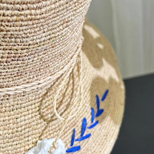 花刺繍ラフィアハット｜麦わら帽子｜夏帽子｜日よけ・UV対策｜サイズ
