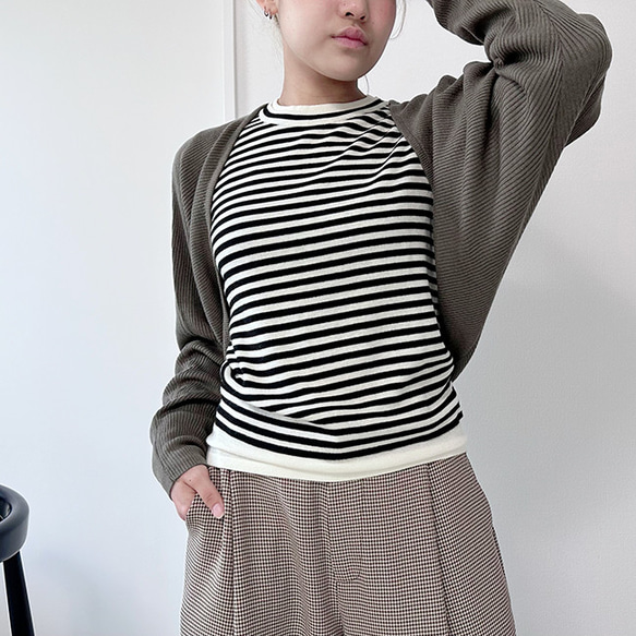 【数量限定再販】さっと羽織れる大人かわいいニット マーガレットボレロ カーディガングレー24046GL 1枚目の画像