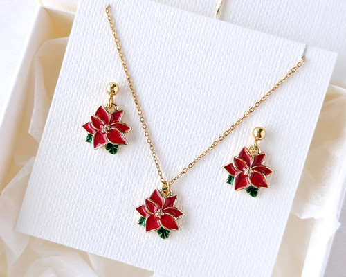 即納クリスマス2025《冬限定2025》 ＊2点セット＊ ポインセチアの1粒