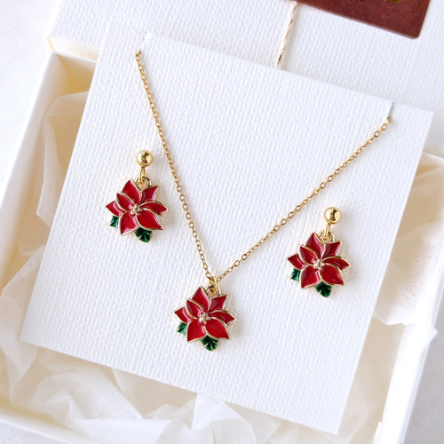 （24）アクセサリー　イミテーション　ネックレス　ピアス　指輪　ブローチ 発送2日内]4点セット✾選べるネックレス、ブローチ、ピアス/イヤリング