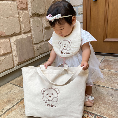 マザーズバッグ 女の子とクマの刺繍付き 子育てママに人気トート】 柄が選べるお名前刺繍入り トート