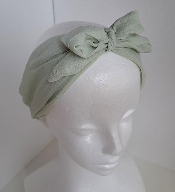 ☆リボンヘアバンド☆ ターバン ミントグリーン スモーキーグリーン