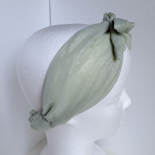 ☆リボンヘアバンド☆ ターバン ミントグリーン スモーキーグリーン