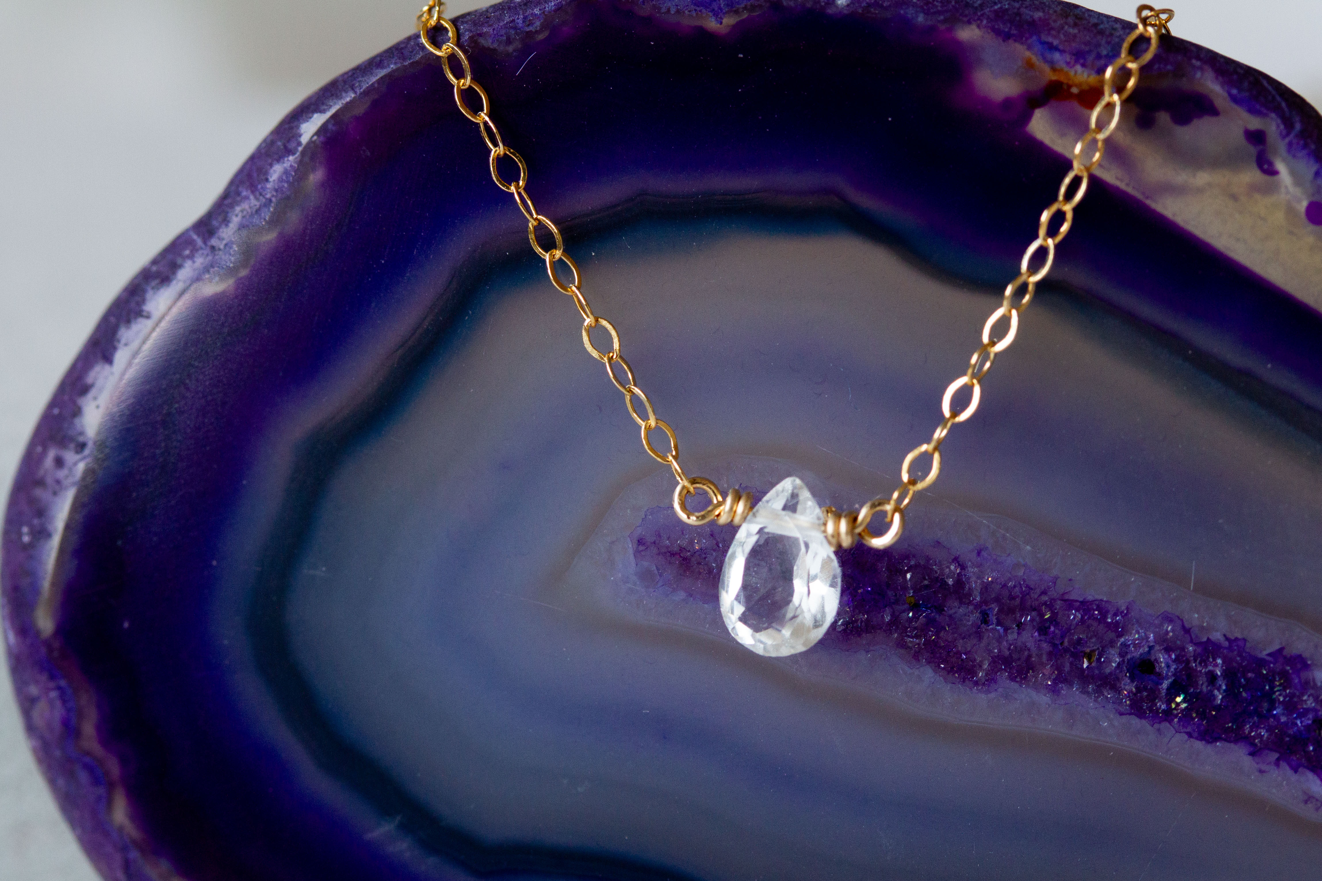 ペアシェイプファセットカットクリスタル 一粒ネックレス 14Kgf