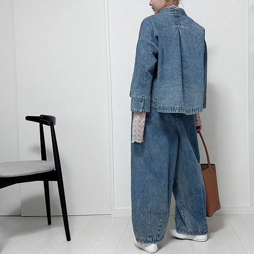 数量限定再販】国産デニムジャケット＋ゆったりバルーンワイドパンツの