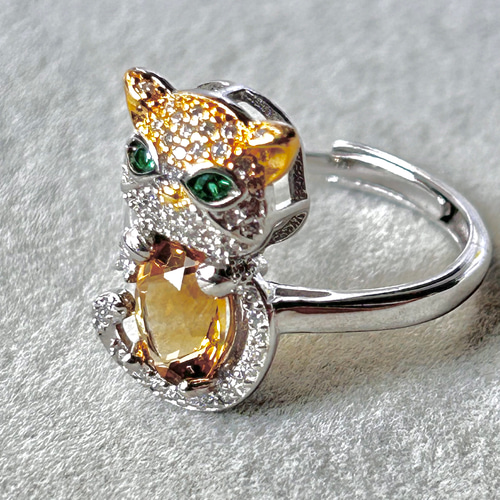 宝石質 シトリン silver925 リング(指輪) ネコモチーフ・ねこ 宝石質 シトリン silver925 リング(指輪) ネコモチーフ・ねこ