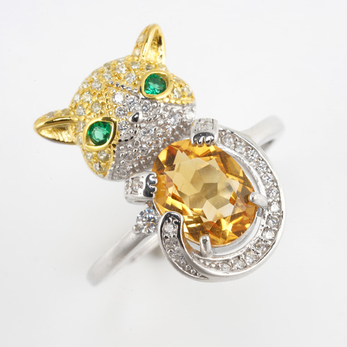 宝石質 シトリン silver925 リング(指輪) ネコモチーフ・ねこ 宝石質 シトリン silver925 リング(指輪) ネコモチーフ・ねこ