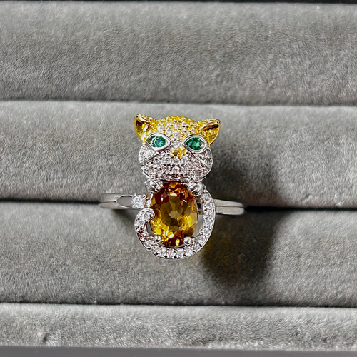 宝石質 シトリン silver925 リング(指輪) ネコモチーフ・ねこ 宝石質 シトリン silver925 リング(指輪) ネコモチーフ・ねこ