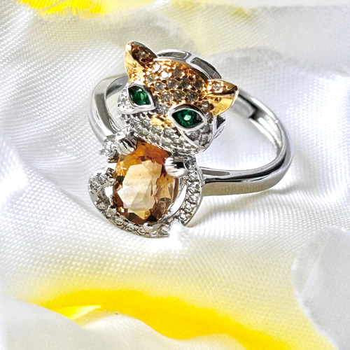 宝石質 シトリン silver925 リング(指輪) ネコモチーフ・ねこ 宝石質 シトリン silver925 リング(指輪) ネコモチーフ・ねこ