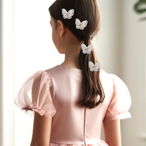 3つセット 蝶々レースのヘアクリップ 二枚羽 結婚式など特別な日に