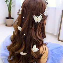 3つセット　蝶々レースのヘアクリップ　二枚羽　結婚式など特別な日に　❁オプション❁コットンパールのヘアピン 10枚目の画像
