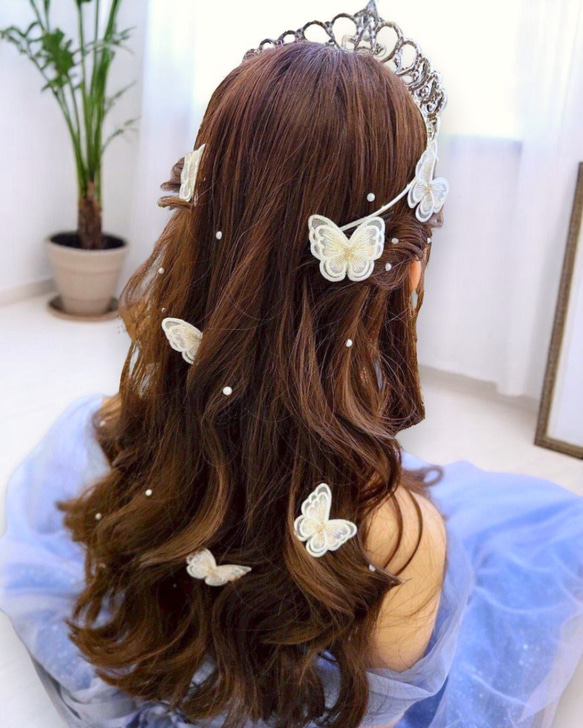 3つセット　蝶々レースのヘアクリップ　二枚羽　結婚式など特別な日に　❁オプション❁コットンパールのヘアピン 10枚目の画像