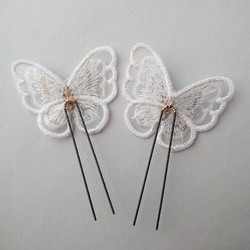 3つセット　蝶々レースのヘアクリップ　二枚羽　結婚式など特別な日に　❁オプション❁コットンパールのヘアピン 17枚目の画像