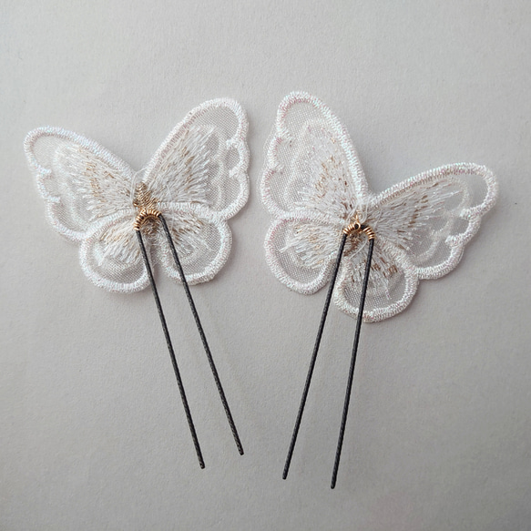 3つセット　蝶々レースのヘアクリップ　二枚羽　結婚式など特別な日に　❁オプション❁コットンパールのヘアピン 17枚目の画像