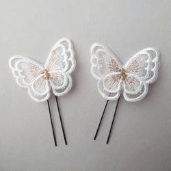 3つセット　蝶々レースのヘアクリップ　二枚羽　結婚式など特別な日に　❁オプション❁コットンパールのヘアピン 16枚目の画像