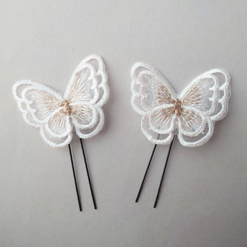 パールつきレース蝶々 ベビーヘアクリップ ヘアピン ヘアゴム 蝶 パステル ヘアゴム レース 蝶々 ダブル 2個 パール付き おしゃれ ハンドメイド