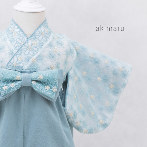 レース×ブルー】新作♡可憐なレースのベビー袴 ベビー着物 お レース×ブルー】新作♡可憐なレースのベビー袴 ベビー着物 お