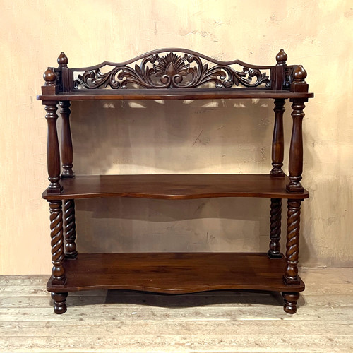 木彫り花台 コーナー棚 日光彫 飾り棚 置物棚 コーナーラック 花台 3段