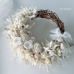 今からクリスマスまで飾れる！ホワイトドライフラワーリース・コットン