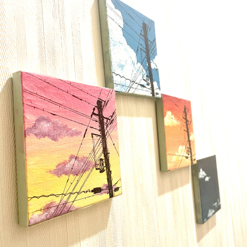 電柱と空 アクリルアート アクリル絵の具 キャンバスアート