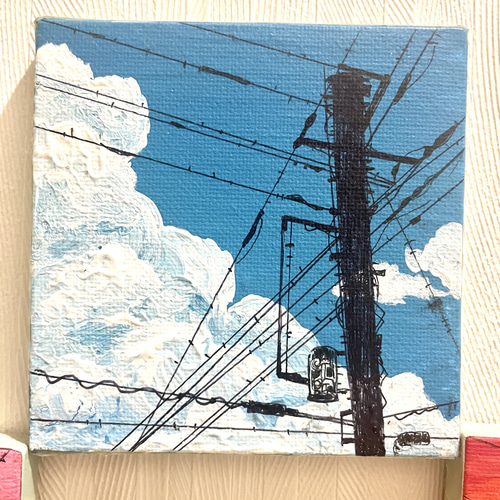 電柱と空 アクリルアート アクリル絵の具 キャンバスアート