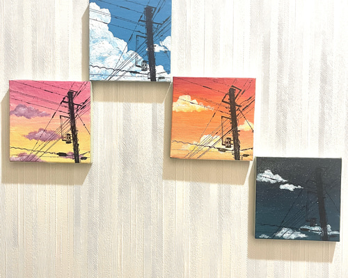 電柱と空 アクリルアート アクリル絵の具 キャンバスアート 電柱と空 アクリルアート アクリル絵の具 キャンバスアート