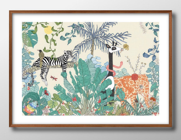 14672□ポスター アート 絵画『ジャングル 動物 アニマル』北欧 A3
