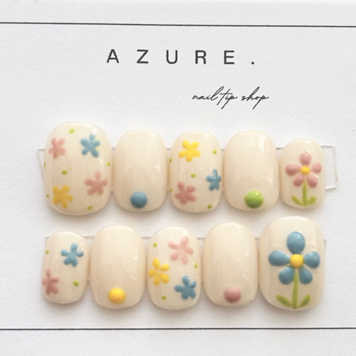 お花ネイルぷっくりネイルカラフルナチュラルネイルツヤネイルピンク