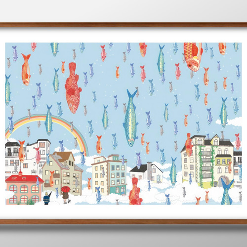 【絵画】仙境【原画】手描き ポスター イラスト インテリアやプレゼントにも！ 絵画 インテリア 壁掛け (いのちの樹/ 額入り Sサイズ) 玄関