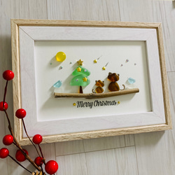 シーグラスアート 海の宝石 インテリア雑貨 寄り添う猫ちゃん