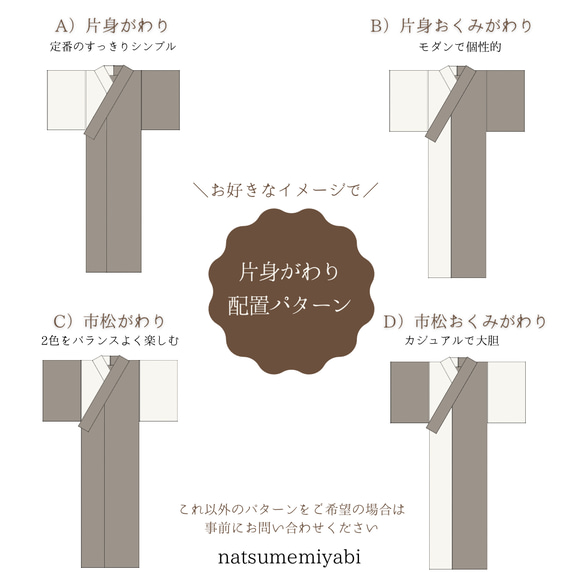 ◆【受注製作】デザイン選べる肩身がわりリネンカラーきもの 3枚目の画像