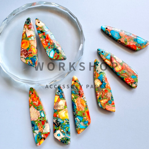 1pc】天然石インペリアルジャスパーMIX トライアングルチャーム 3