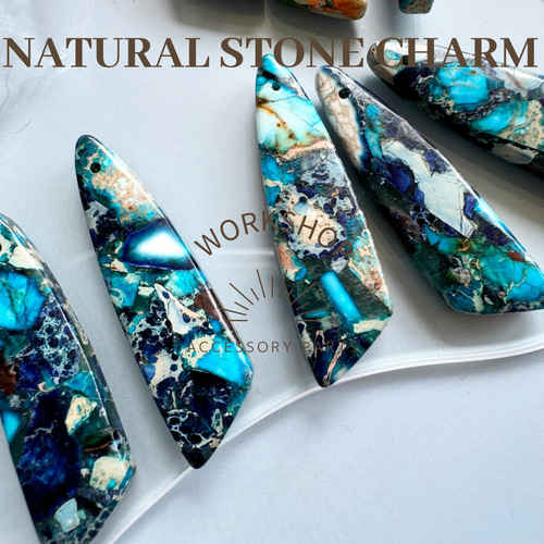 1pc】天然石インペリアルジャスパーMIX トライアングルチャーム 3