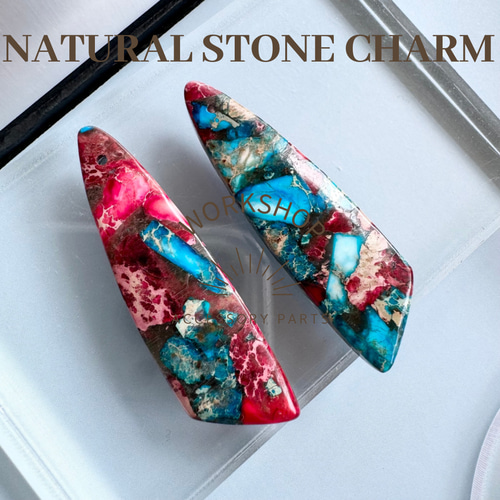 1pc】天然石インペリアルジャスパーMIX トライアングルチャーム 3