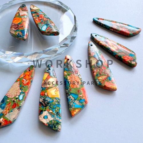 1pc】天然石インペリアルジャスパーMIX トライアングルチャーム 3