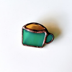 コーヒーカップブローチ(エメラルドグリーン) 2枚目の画像