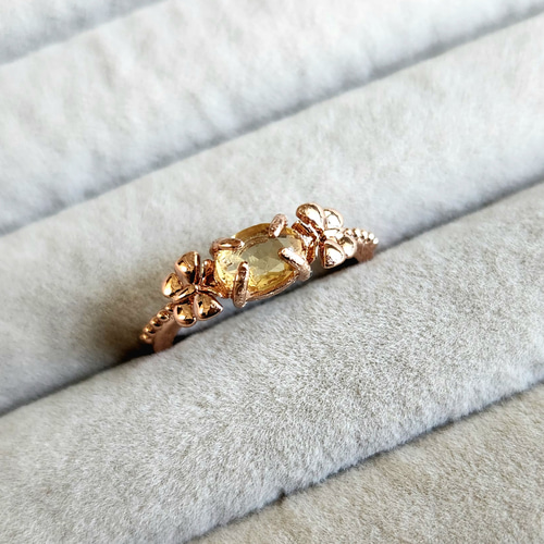 シトリン ピンクゴールドリング 6×4mm 秋の誕生石2024 指輪