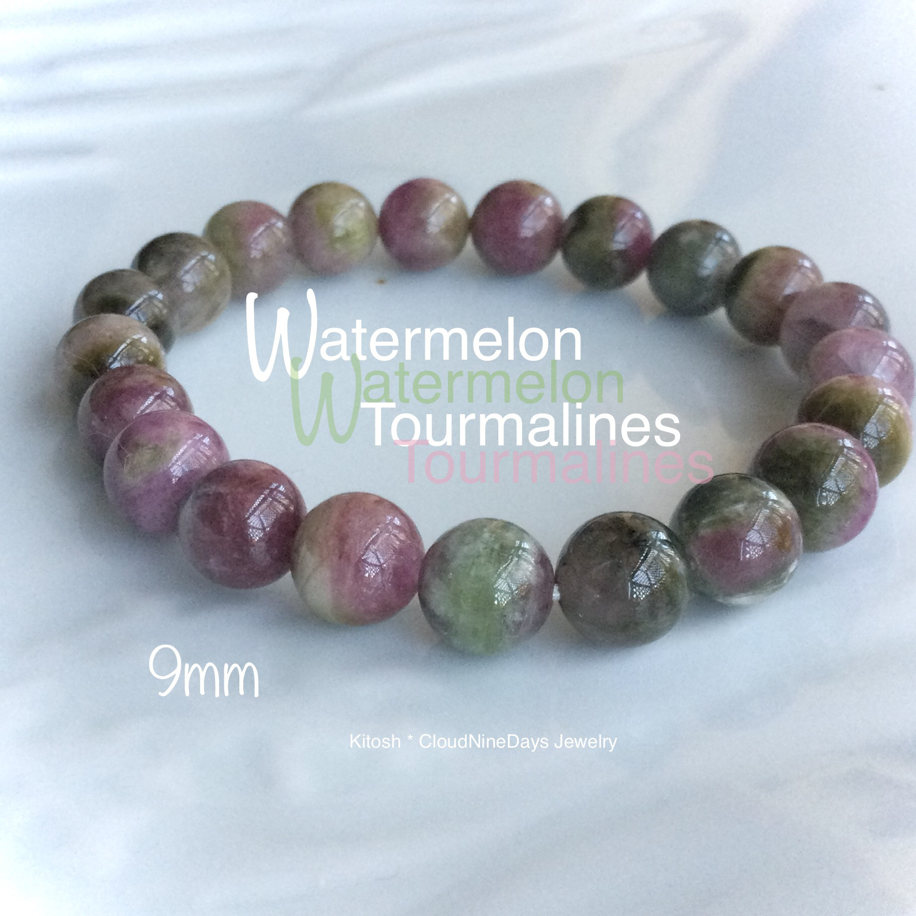 ウォーターメロントルマリン⚫︎9mm up⚫︎ダイナミックな自然美⚫︎内周16cm⚫︎落ち着いたトーンで愉しむ