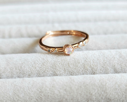 ゴールドリング オパール風石付き K18 オパール クラシカル ゴールドリング ダイヤモンド 18金 18k