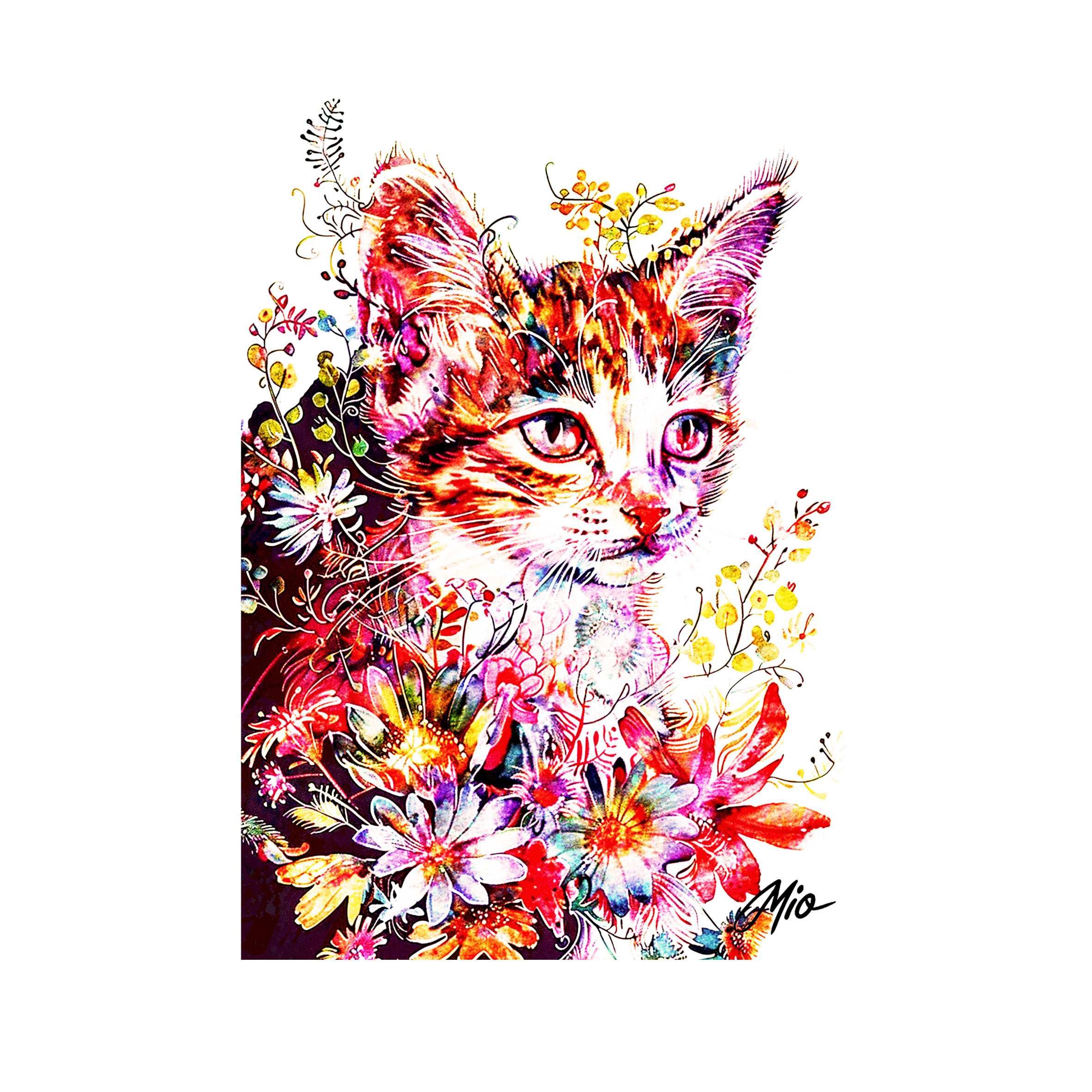 猫の絵　花 猫の絵　花