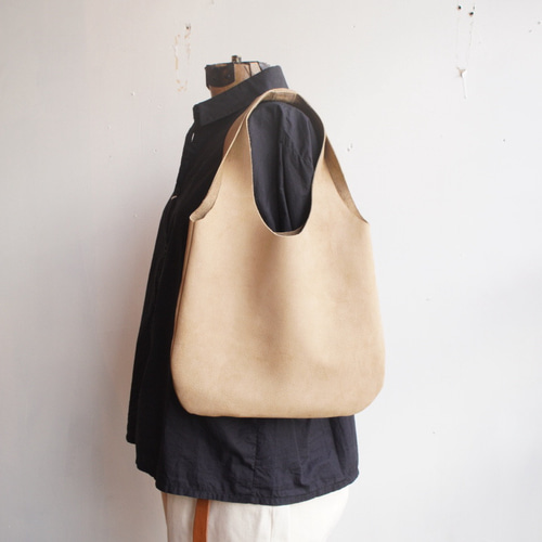 レザーショッピングバッグ (ベージュ・Mサイズ) ショルダーバッグ  