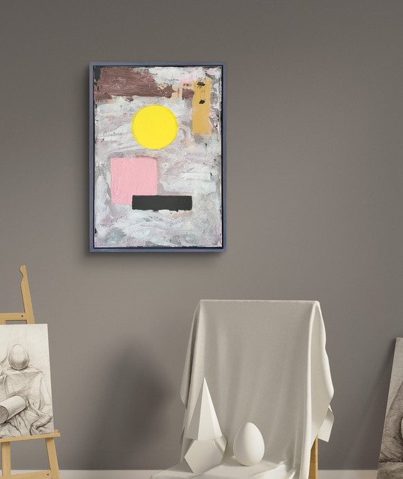 才能　絵　絵画　原画　油絵　雑貨　インテリア　おしゃれ　アート　モダン　抽象画 原画 油絵 実り りんごのアート 絵画 抽象画 F4号 ホワイト×ブラウン