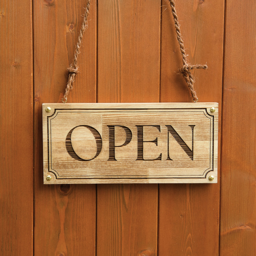 open＆closed表札オブジェ Open-Closed Sign Board Wooden Gear Switch Mechanism Convertible