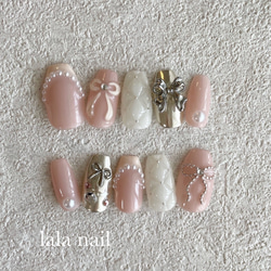 ネイルチップ リボンネイル ピンクネイル ネイルチップ（つけ爪