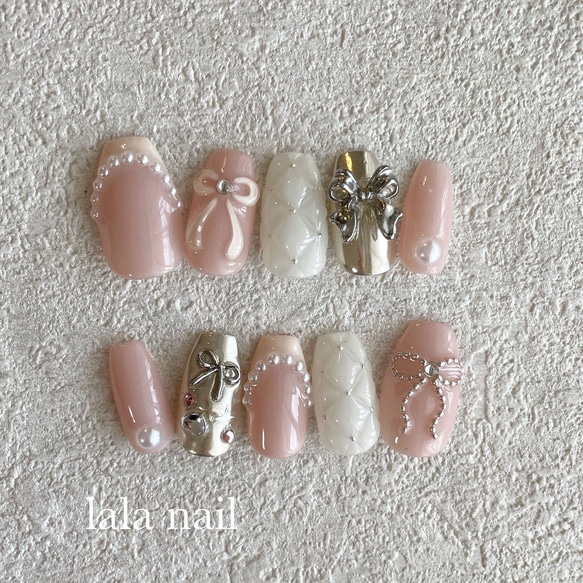 ネイルチップ リボンネイル ピンクネイル ネイルチップ（つけ爪