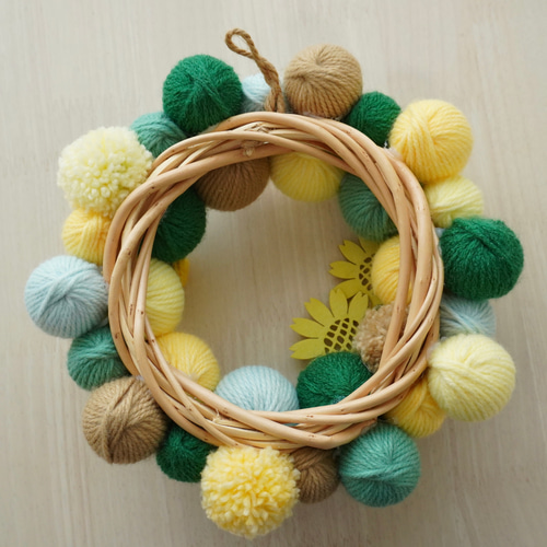 【販売済】毛糸玉リース ★イエロー 販売済】毛糸玉リース ☆イエロー