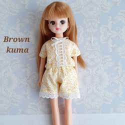 リカちゃん服 ミモザのワンピース オフホワイト その他人形 Brown kuma