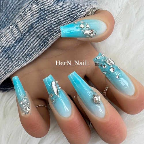 ♡ブルーツイードネイル♡ ネイルチップハンドメイド